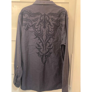 Roar Signature Embroidered Western Shirt Vitality XL Blue Tribal Rock Cowboy